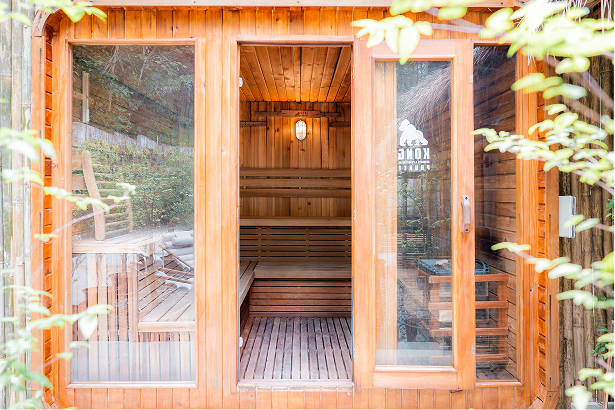 Outdoor sauna cabin from the garden